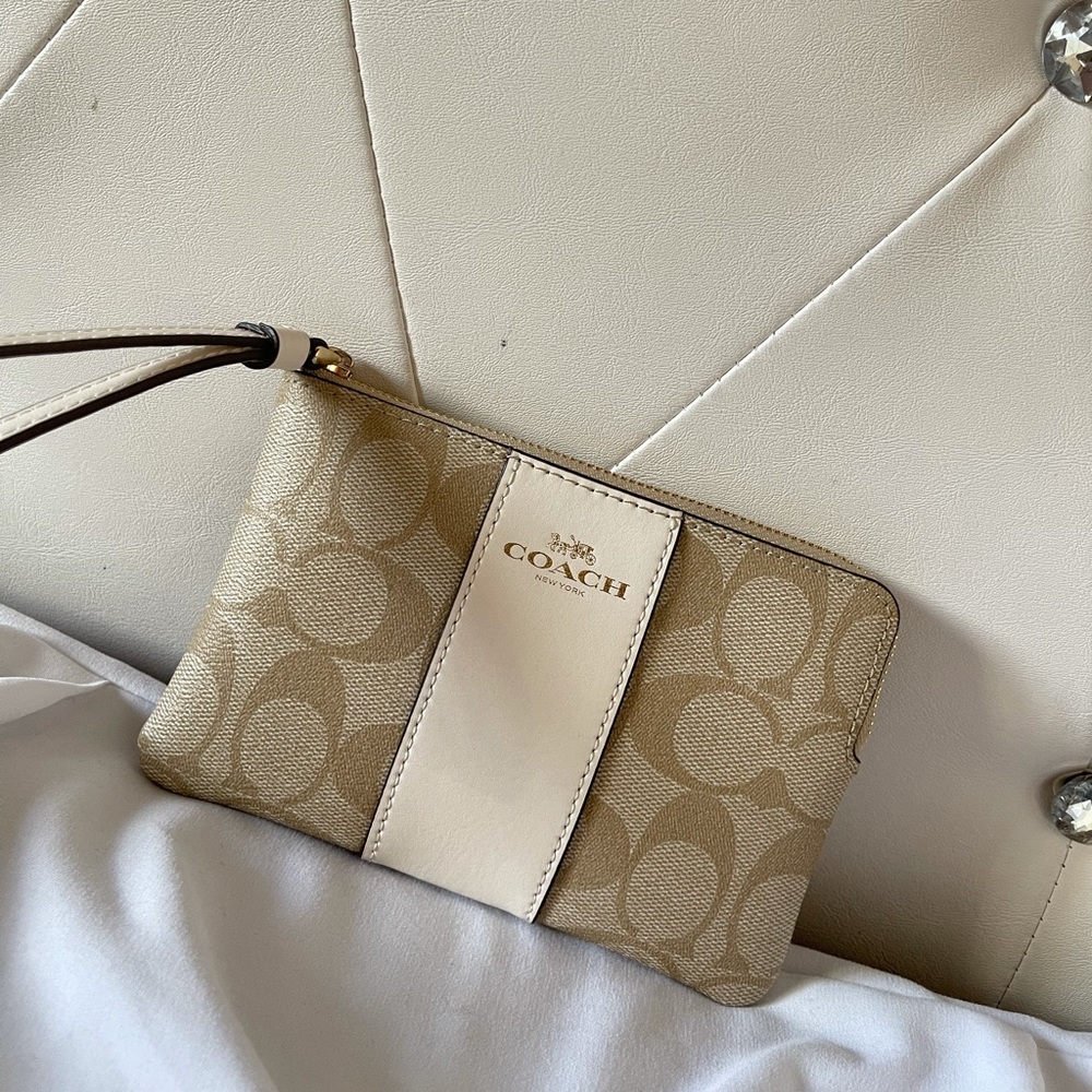 SOLD~Coach Monogram Cream Wristlet